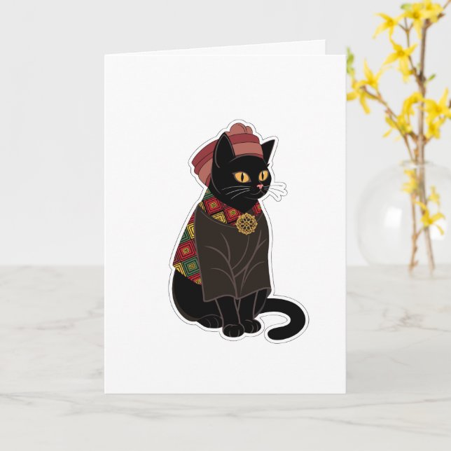 Stamhövdings svarta katt gratulationskort kort (Gul blomma)