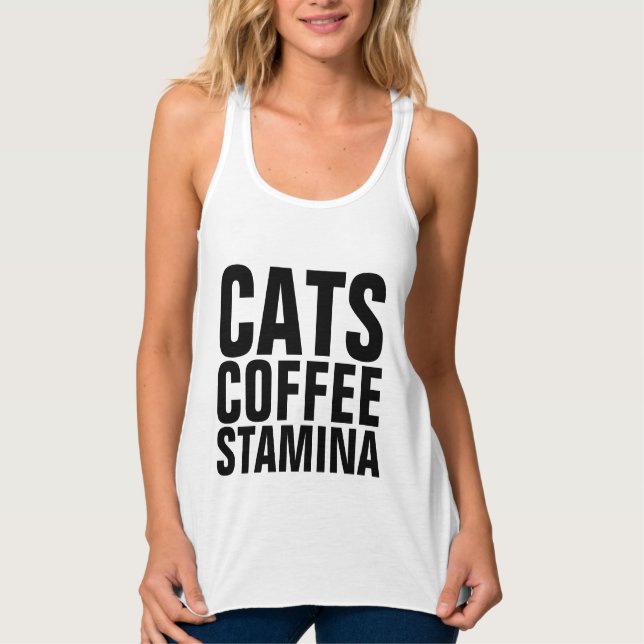 STAMINA CAT T-shirts, CATS COFFEE Linne Med Racerback (Framsida)