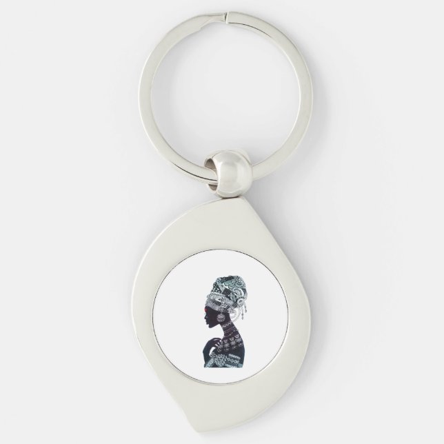 Stamkvinnor Swirl Silverfärgad Nyckelring (Framsidan)