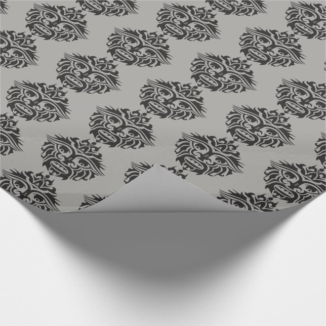 Stammask - Grått Glossy Wrapping Papper, 30 x 6' Presentpapper (Hörn)
