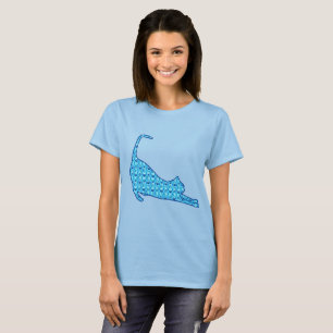 Stämmer Kat Silhouette i ett blått Lotus Mönste T Shirt