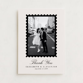 Stamp Style Modern Ivory One Photo Thank You Card Inbjudningar