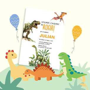 Stampa Gnaga Ryta Tirex Dinosaur Födelsedag Inbjudningar