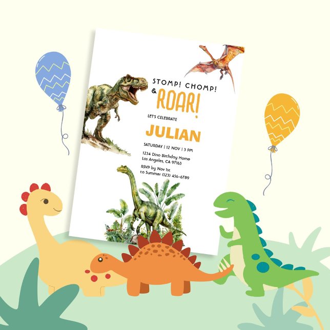 Stampa Gnaga Ryta Tirex Dinosaur Födelsedag Inbjudningar (Skapare uppladdad)
