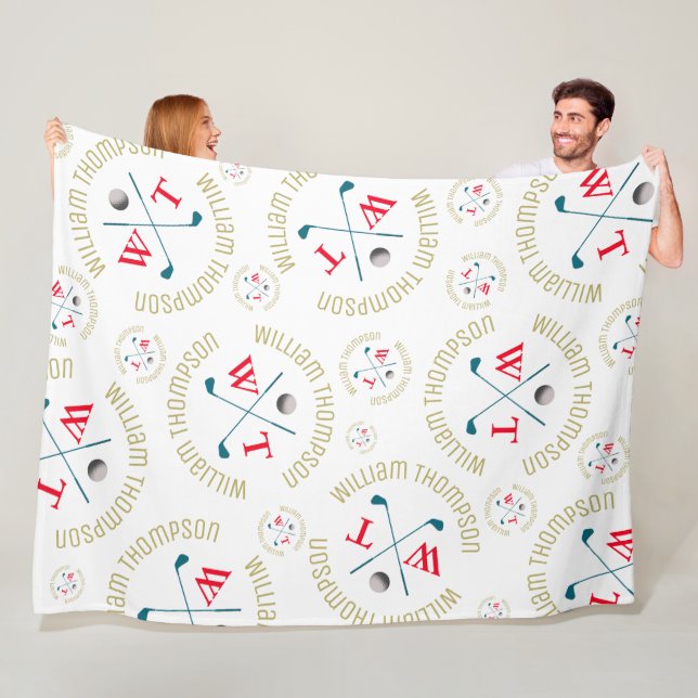 Stampad allover Sports Golf Klubbs Mönster White Fleecefilt (På plats)