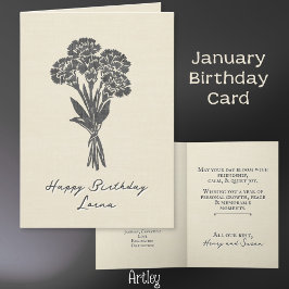 Stampad nejlika januari Flower Linen Kort