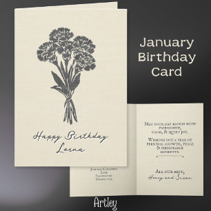 Stampad nejlika januari Flower Linen Kort