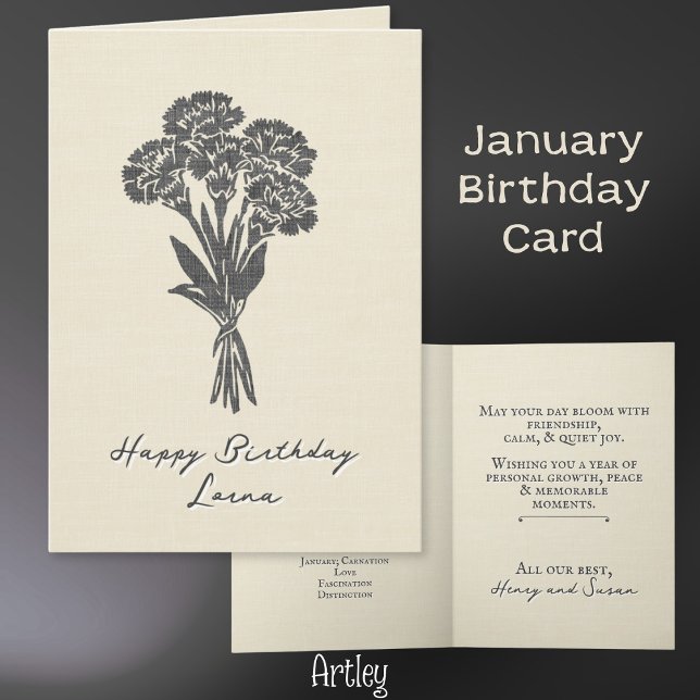 Stampad nejlika januari Flower Linen Kort (Skapare uppladdad)