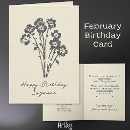 Stampad Primrose Februari Birth Flower Linen Kort