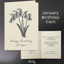 Stampad Snö Drop Januari Flower Linen Kort