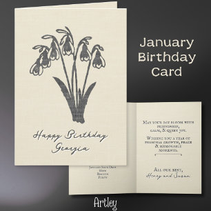 Stampad Snö Drop Januari Flower Linen Kort
