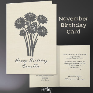 Stamped Chrysanthemum November Flower Linen Kort