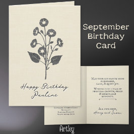 Stamped God God September Birth Flower Linen Kort