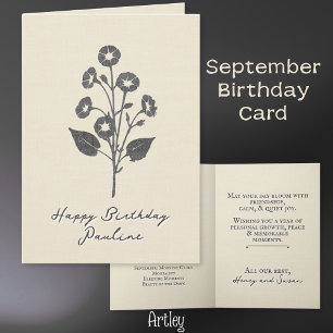 Stamped God God September Birth Flower Linen Kort