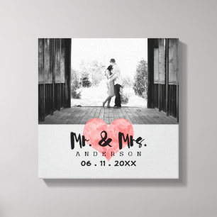 Stamped Heart Rustic Mr & Mrs Bröllop Canvastryck