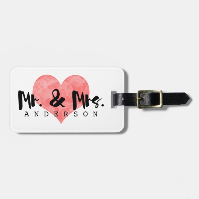Stamped Heart Rustic Mr & Mrs Monogram Bagagebricka (Horisontell Framsida)