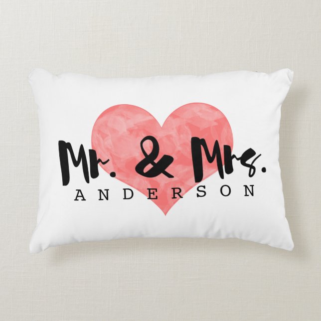 Stamped Heart Rustic Mr & Mrs Monogram Prydnadskudde (Framsidan)