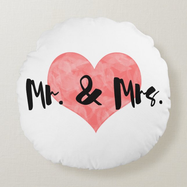 Stamped Heart Rustic Mr & Mrs. Rund Kudde (Framsidan)