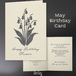 Stamped Lily of the Valley May Birth Flower Linen Kort