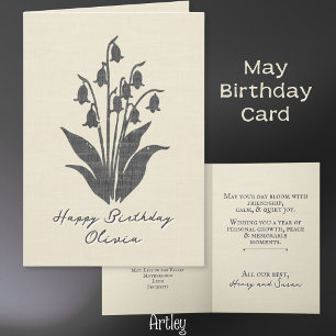 Stamped Lily of the Valley May Birth Flower Linen Kort