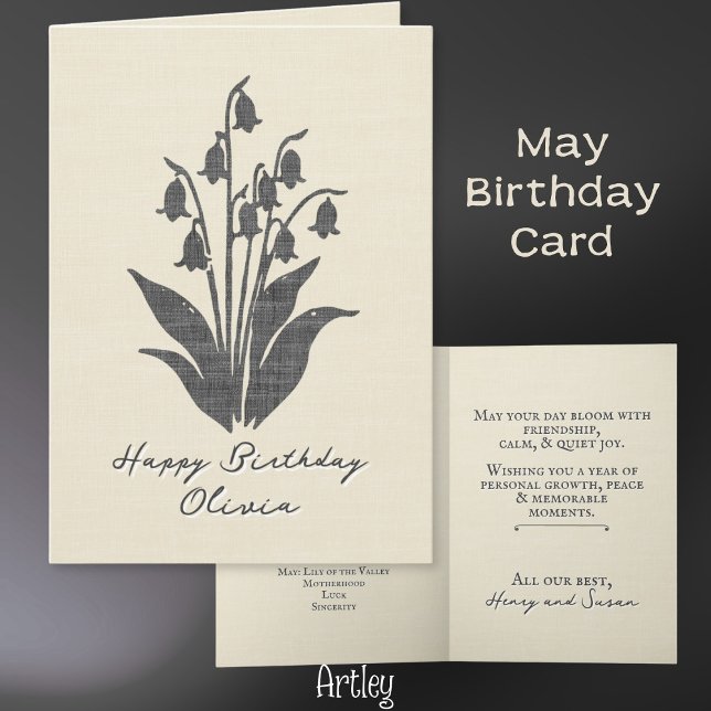 Stamped Lily of the Valley May Birth Flower Linen Kort (Skapare uppladdad)