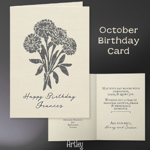 Stamped Marigold oktober Birth Flower Linen Kort