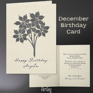 Stamped Poinsettia December Birth Flower Linen Kort