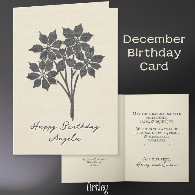 Stamped Poinsettia December Birth Flower Linen Kort (Skapare uppladdad)