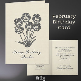 Stamped Violet Pansy februari Birth Flower Linen Kort
