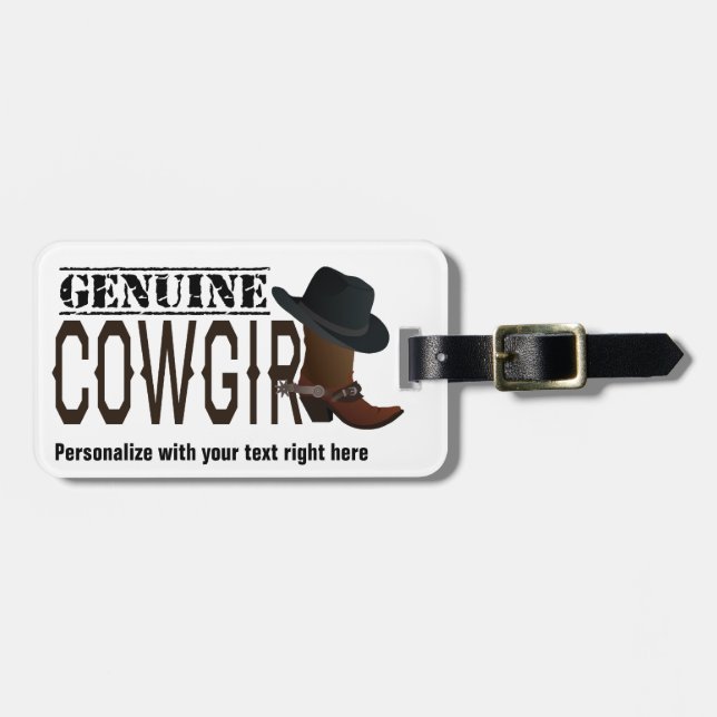 Stämplad ÄKTA Cowgirl med kängan & hatten Bagagebricka (Horisontell Framsida)