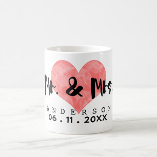 Stämplad hjärta Herr & Fru att gifta sig daterar Kaffemugg