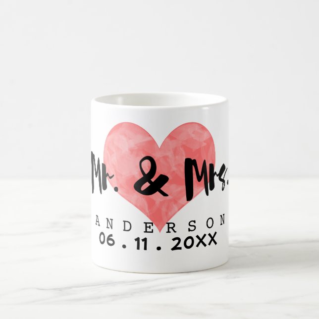 Stämplad hjärta Herr & Fru att gifta sig daterar Kaffemugg (Center)