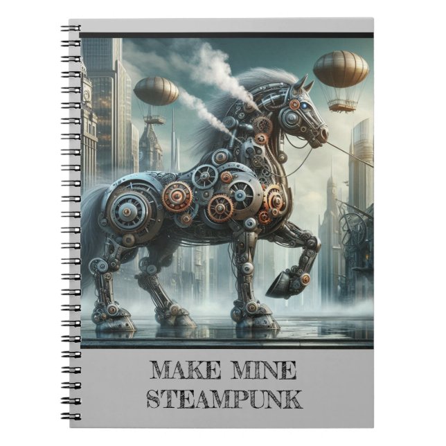 Stampunk bärbar dator med imponerande hästbild anteckningsbok (Framsidan)