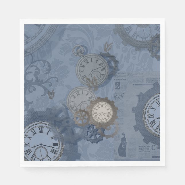 Stampunk, blå vintage pappersservett (Framsidan)