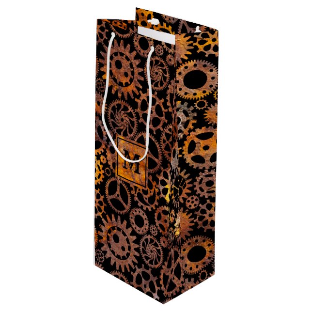 Stampunk Colorful Rusty Gears Monogram Block (Framsidan Vinklad)