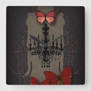 Stampunk goth butterfly paris vintage chandelier fyrkantig klocka