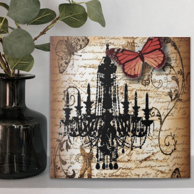 Stampunk goth butterfly paris vintage chandelier kakelplatta (steampunk goth butterfly paris vintage chandelier ceramic tile)