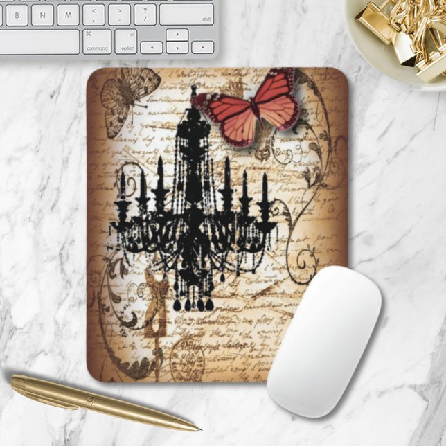 Stampunk goth butterfly paris vintage chandelier musmatta (steampunk goth butterfly paris vintage chandelier mouse pad)