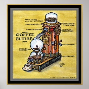 Stampunk Koffe Butler-utskrift Poster