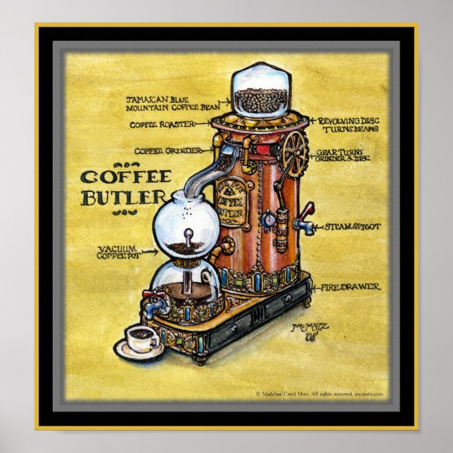 Stampunk Koffe Butler-utskrift Poster (Framsidan)