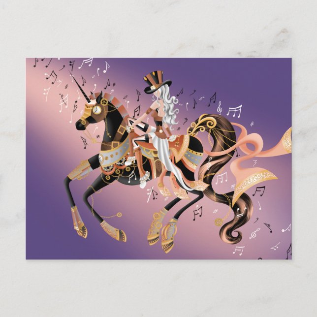 Stampunk Mekaniskt vykort för Lila av häst och Dam (Framsida)