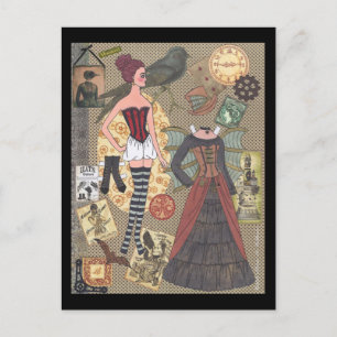 Stampunk Stollig Papper doll vykort