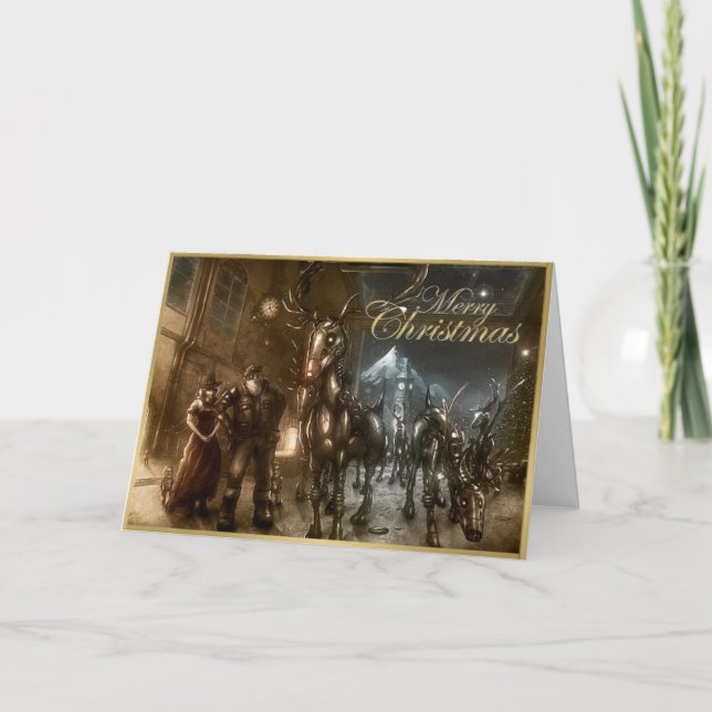 Stampunk Tomt- och renchristmas-kort Helgkort (Framsida)