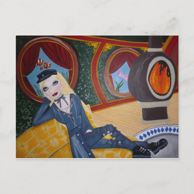 Stampunk ubåt kapten nära - vykort (Framsida)