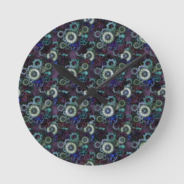 Stampunkdelar - lila tryckt av LeahG Rund Klocka (Framsida)