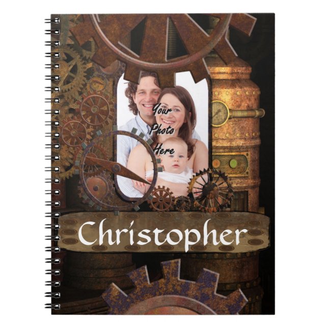 Stampunkmaskiner, personlig anteckningsbok med spiral (Framsidan)