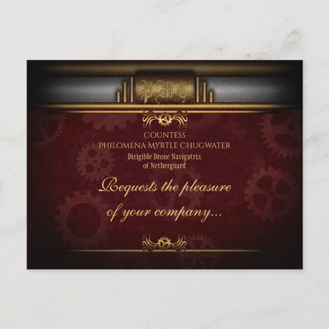 Stampunktecken, mässing och marroon inbjudan (Framsida)