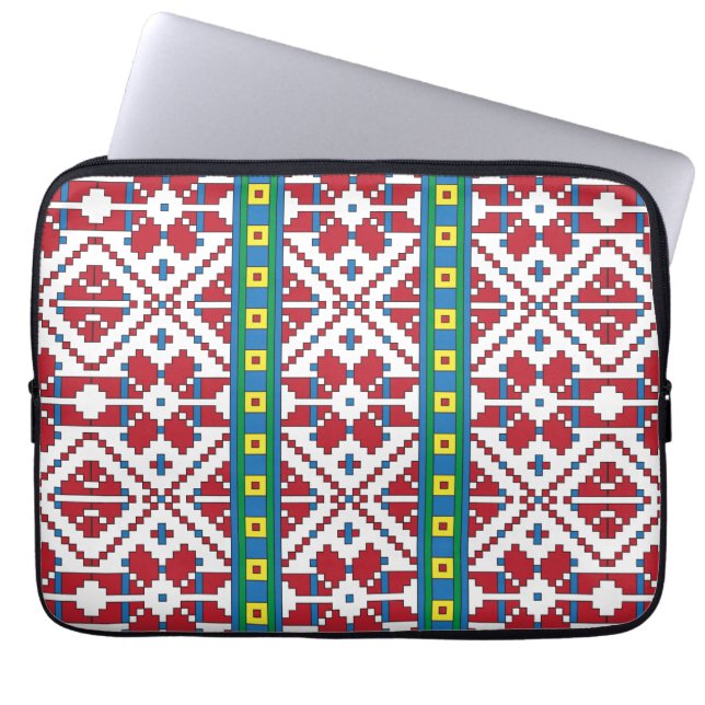 Stamrött, blått och vitt stjärnigt mönster laptop sleeve (Framsidan)