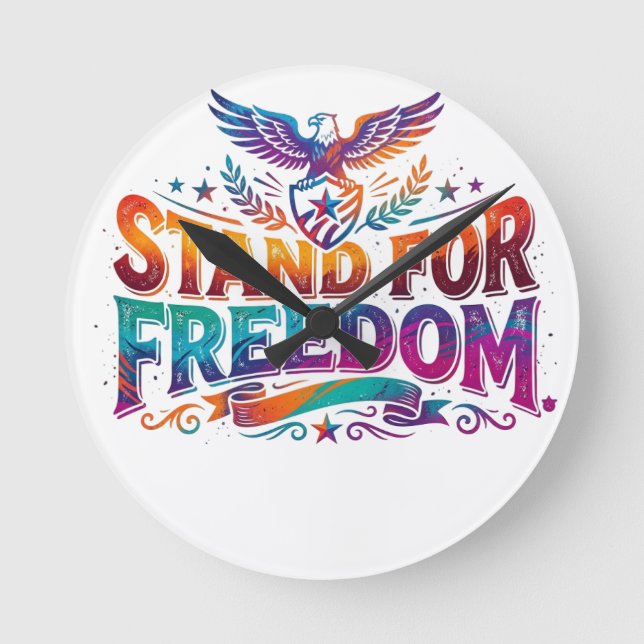 Stand For Freedom Patriotisk T-Shirt Rund Klocka (Framsida)