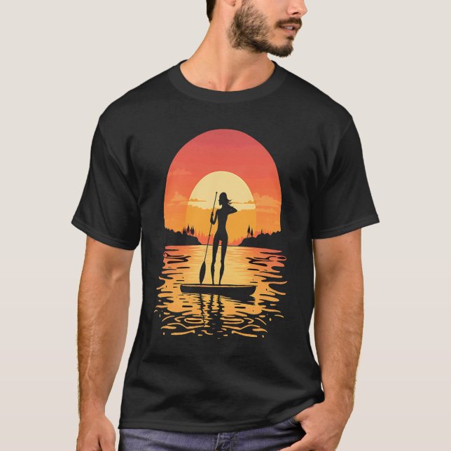 Stand Up Paddle Board  Paddling Mom In Sunset  1 T Shirt (Framsida)
